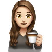 White girl, with brown hair, holding coffee sticker