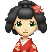Red kimono. Green eyes. Writing shōdo sticker
