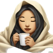 asian girl inside a blanket sipping coffee eyes closed sticker