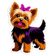 yorkie wearing pink and purple sticker