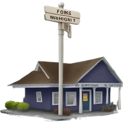 Twilight Inspired Emoji : Forks, Washington Signpost – A “Forks” town sign, maybe with some rainy or misty details, would represent the small-town setting of the story. sticker