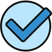 blue check, professional and crisp, color icon style sticker