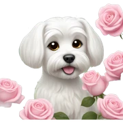  white maltese dog and pink roses  sticker
