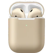 Beige coloured AirPod max headphones no human  sticker