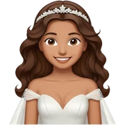 Tan, Dark Brown haired girl, long Hollywood wave hair, in white wedding dress smiling sticker