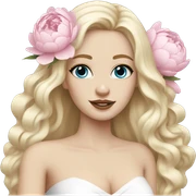 White bride with long light blonde hair and blue eyes with light pink peonies in hair white skin  sticker