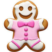 Gingerbread cookie with smiley face and white and pink frosting sticker
