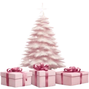 Light pink Christmas gifts under a white Christmas tree  sticker