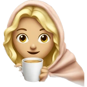Blonde girl inside a blanket sipping coffee eyes closed sticker