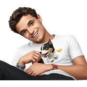 smiling boy with pet animals sticker