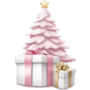 Light pink Christmas gifts under a white Christmas tree  sticker