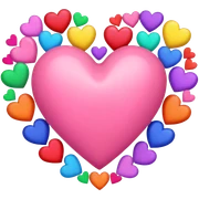 pink heart surrounded by smaller colorful hearts sticker
