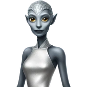 alien reptilian woman in silver dress sticker