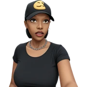 girl in black shirt with hat sticker