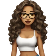 Latina girl with long wavy hair slim face and glasses with big lipswearing a tube top sticker