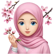 Turkish beautiful finish Konya girl blue eyes with light pink hijab islamic dress and had on her hand cherry blossom sticker