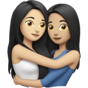Lesbians cuddling. Both have long black hair and white skin. sticker