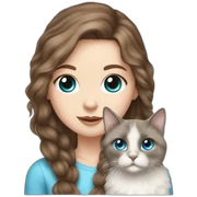 white girl brown hair girl with blue eyes with seal fluffy ragdoll cat  sticker