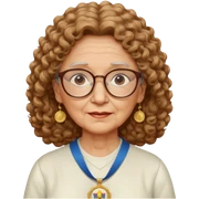 Una abuela con el pelo rizado con el pelo moreno claro , con gafas, siempre va con blusa de un color clarito y siempre va con una medalla de la virgen del pilar. Su piel de color piel. sticker