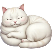 white cat, fat, sleeping sticker