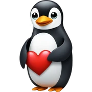 Penguin holding a heart sticker