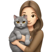 small British shorthair grey cat hugging long brown hair white woman sticker