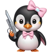 cute penguin wearing light pink bow on neck and holding light pink gun  sticker