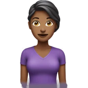 Woman in purple shirt and purple face emoji sticker