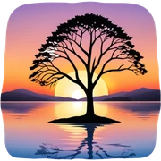 sunset with lake and then tree in front sticker