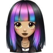 hime gyaru girl, long black hair with rainbow fringe, tattoos, dark makeup, goth grunge clothes sticker