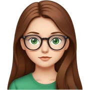 A girl with long brown hair, glasses and green eyes sticker