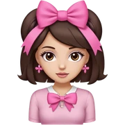 create a white girl but not too white medium tone with dark brown hair and dark brown eyes with flirty clothes and a bow in her hair the bow is pink but not too big  sticker