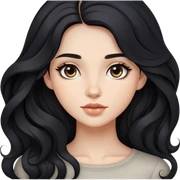 girl with wavy black long hair and subtle makeup sticker