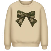 Beige sweatshirt with camo bow sticker
