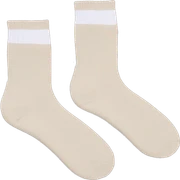 Pilates socks with sticky patch on the bottom in beige and white color combination sticker