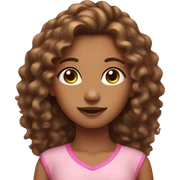 girl with long brown curly hair and tan skin wearing pink sticker