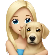 A blonde girl with blue eyes hugging her blonde Labrador lady sticker