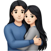 Beautiful woman with long straight black hair, hugging a man with long wavy black hair sticker