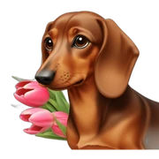 browm dachshund with tulips sticker