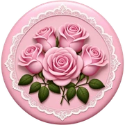 A round pink button with light cream damask lace and pink roses sticker