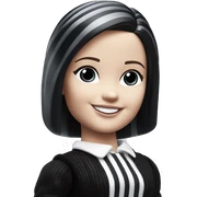 Good shape Barbie. 1999 teen Wednesday Addams from academy. Smiling. Dark-gray and black striped outfit. Very Pale-white porcelain skin.  sticker