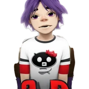 purple haired boy with bags sticker