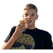 boy enjoying food outdoors sticker