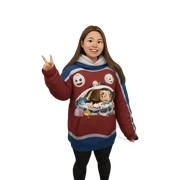 smiling girl in cozy room sticker