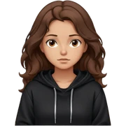 Girl with wavy brown hair wearing black hoodie, In an office sticker
