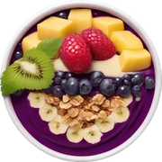 Açaí in a clear cup with layers of fruits and granola and condensed milk sticker