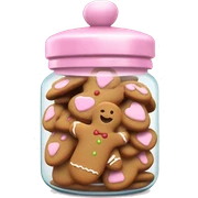 Realistic glass cookie jar with light pink lid full of gingerbread cookies isolated.  sticker