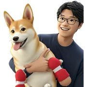 playful boy with shiba inu sticker