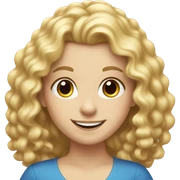 Smiling white girl, with blonde curly long hair, in blue dress  sticker