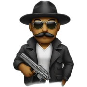 Gangster with a mustache and a gun sticker